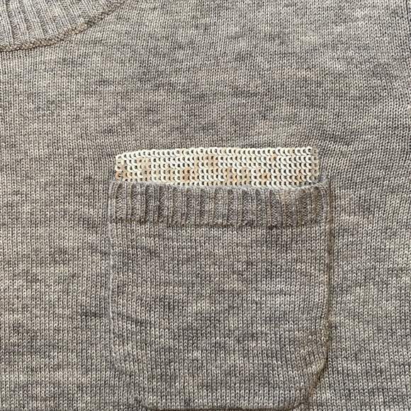 Banana Republic light gray short sleeve sweater. Sequins pocket detail. - Picture 3 of 4